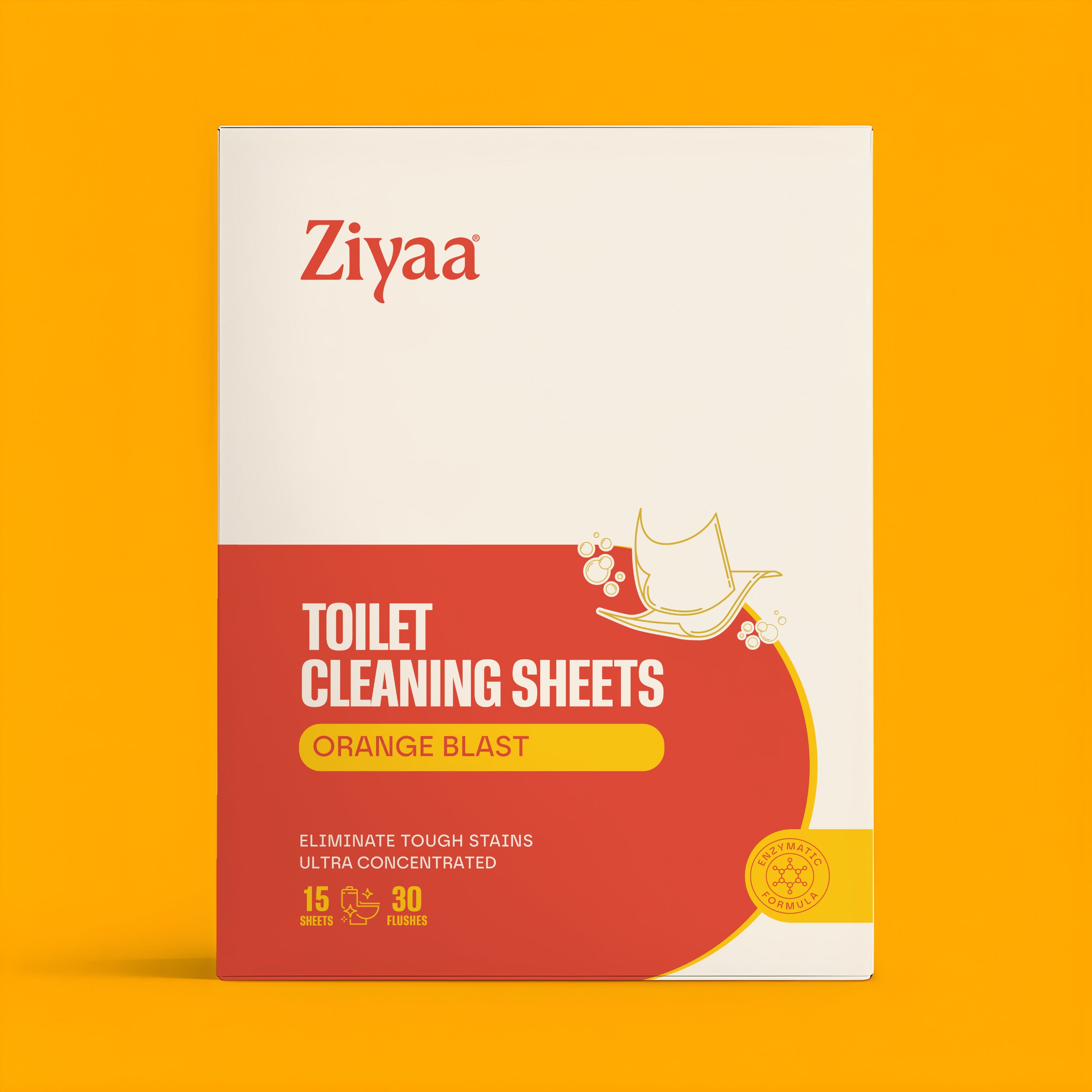 Ziyaa Toilet Cleaning Sheets packaging on a yellow background