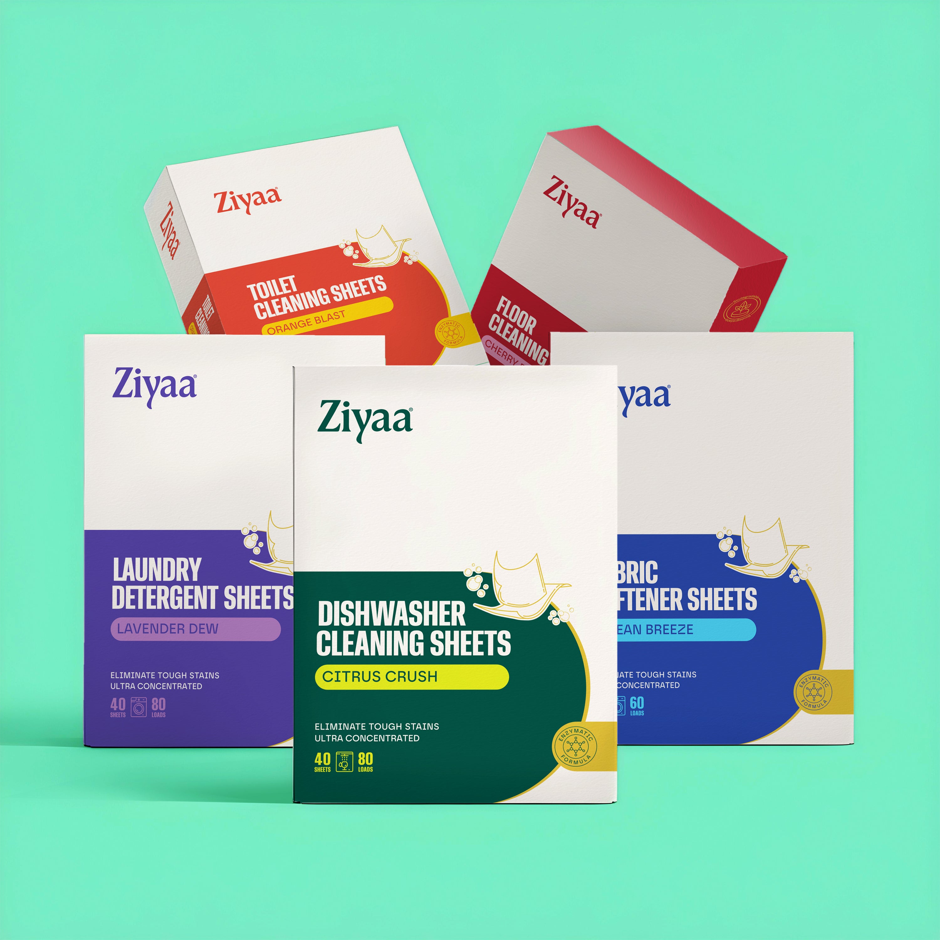 Ziyaa cleaning sheets ultimate bundle on a teal background